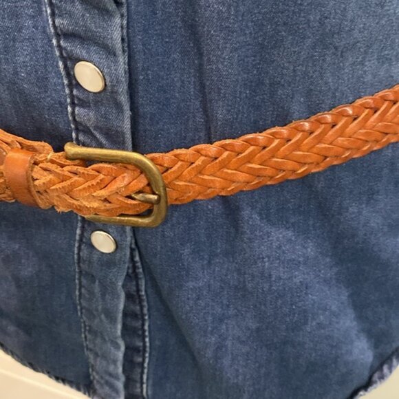 Banana Republic Braided Leather Belt, Brown Cognac, Brass Buckle size large - Picture 5 of 13